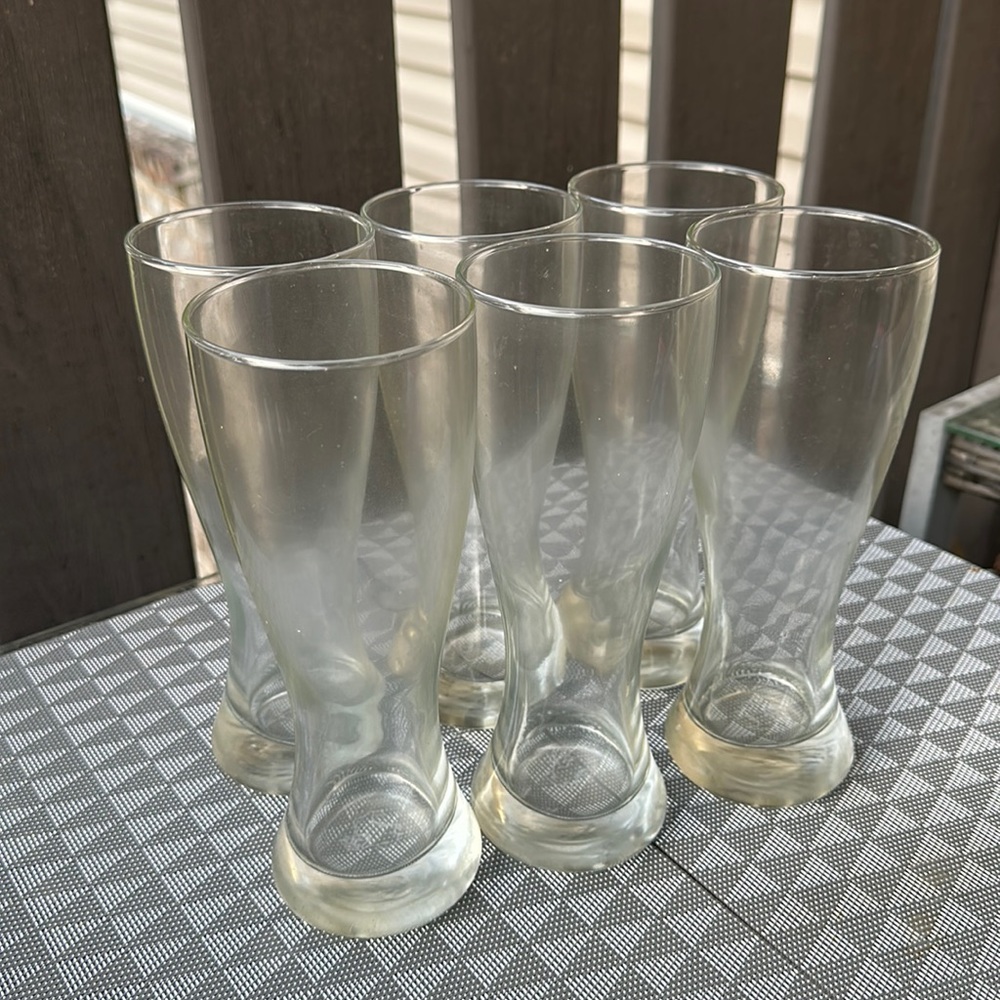 Vintage long neck glasses, heavy bottom 6pcs